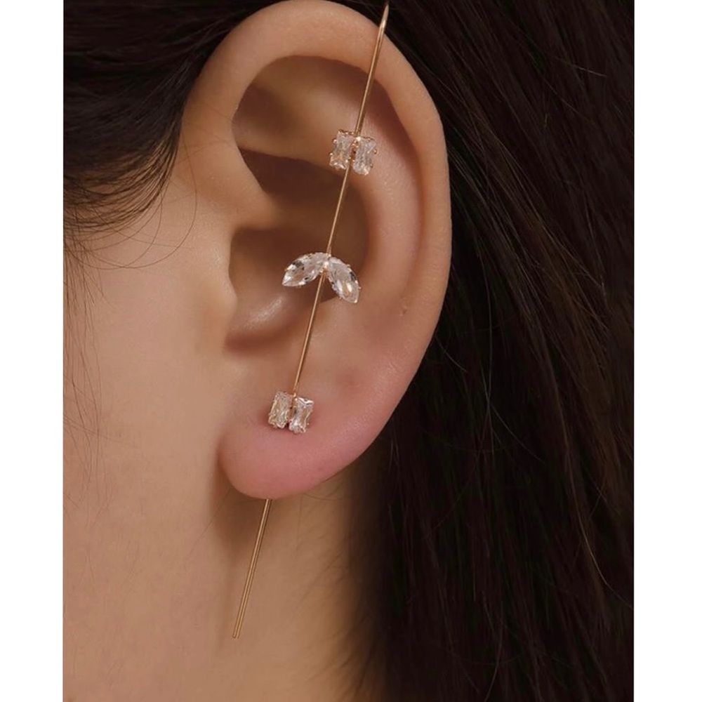 Rhinestone Decor Wrap Crawler Hook Earrings (1pc)